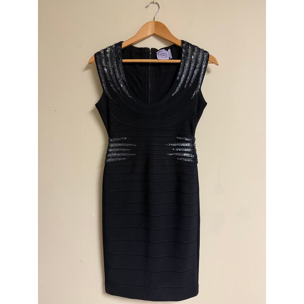 Hervé Léger Black Bandage Dress w/ Sequin Detail